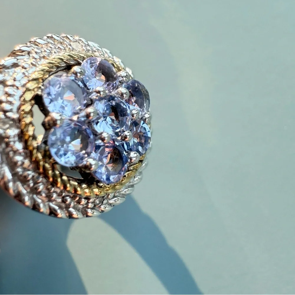 Genuine silver and seven-stone tanzanite ring, size 6 3/4